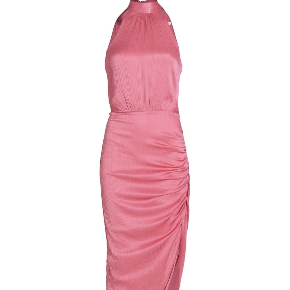 Veronica Beard Pink Gabriella Ruched Halter MIDI Dress